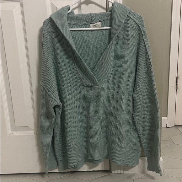 aerie Sweaters - aerie V-Neck Hooded Waffle Knit Sweater